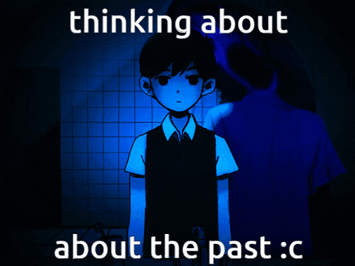 a poster with a boy and the words thinking about about the past c