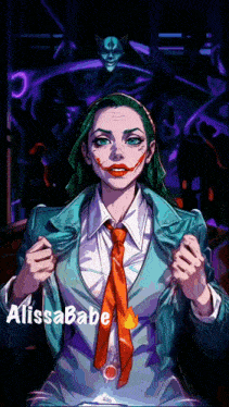a drawing of a woman in a suit and tie with the name alissababe on the bottom right