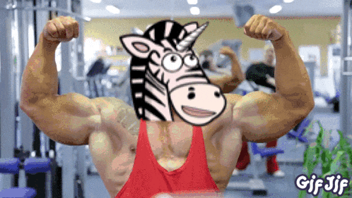 a gif of a man with a zebra head
