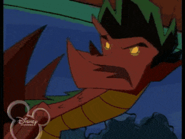 a cartoon dragon from disney channel is flying over a white object