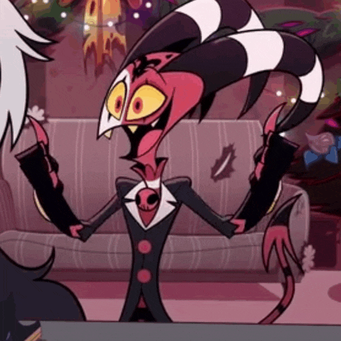 a cartoon character is sitting on a couch with his arms outstretched in front of a christmas tree .