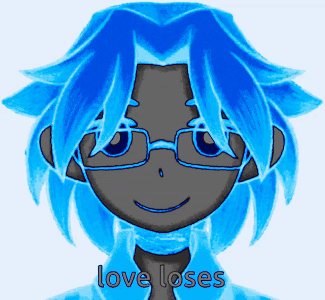 a drawing of a person with blue hair and the words love loses below it