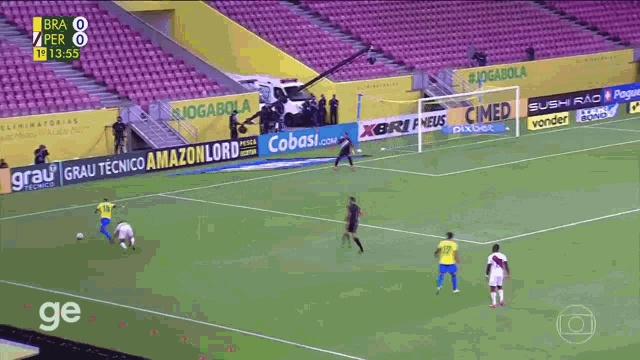 a soccer game is being played in a stadium with advertisements for coca cola cobas and pixbet
