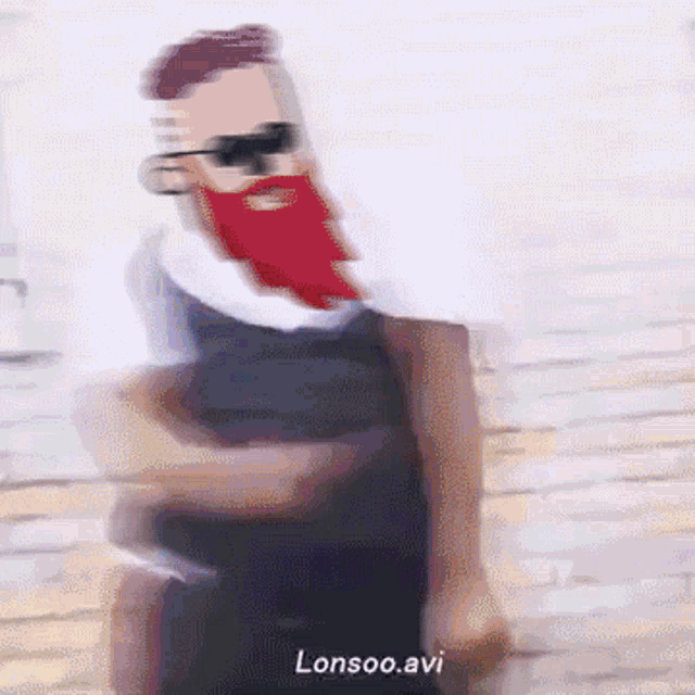 a blurry picture of a man with a red beard and sunglasses says lonsoo.avi on the bottom
