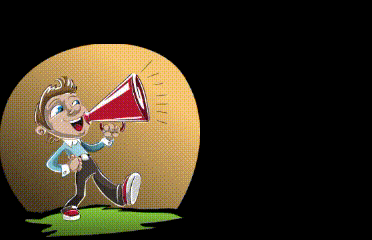 a cartoon of a man shouting through a megaphone with the word bravo behind him