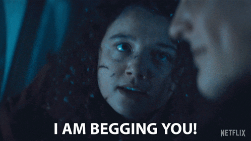 a netflix advertisement shows a woman with a scar on her face and says i am begging you