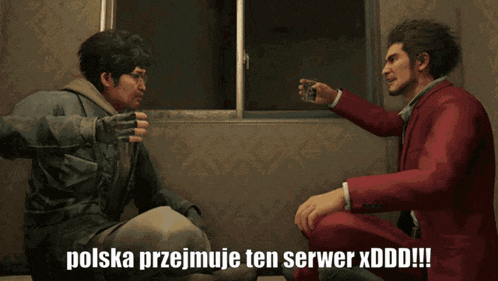 a person holding a glass with a light bulb hanging from the ceiling and the words polska przejmuje ten serwer xddd !!!