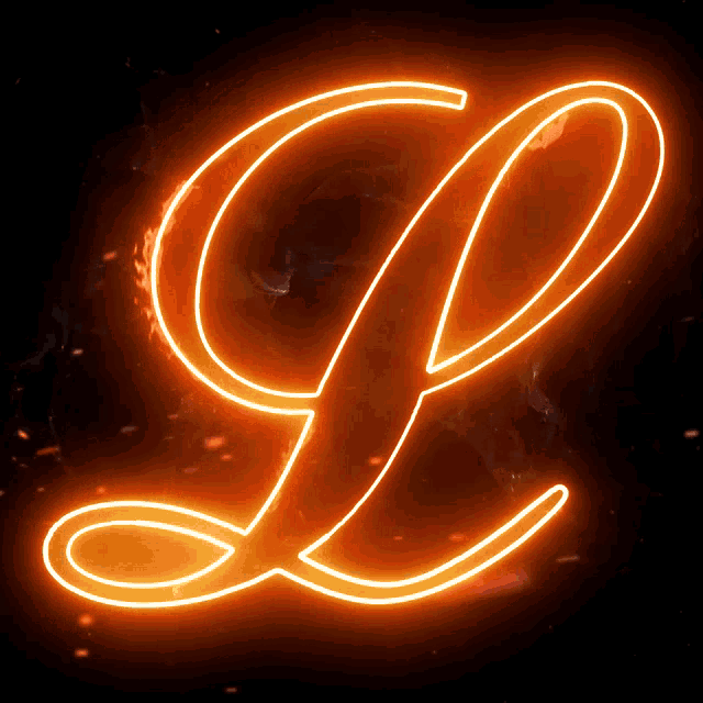 the letter l is glowing brightly in orange on a black background