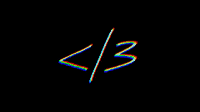 a black background with a rainbow colored symbol that says ' < 3 '