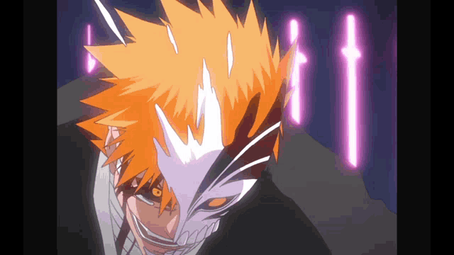 a cartoon character with orange hair and a mask on his face