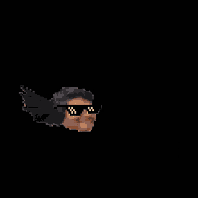 a pixel art of a man wearing sunglasses and a baguette