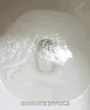 a close up of water running down a drain with the words `` goodbye invoice '' written on the bottom .