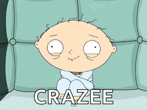 a cartoon character is wrapped in a blanket and the word crazee is on the bottom right