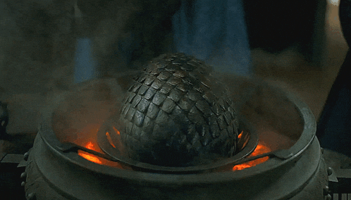 a dragon 's egg is being cooked in a pot of fire