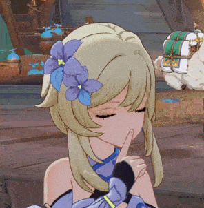a girl with purple flowers in her hair is covering her mouth with her hand