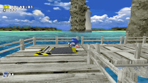 sonic the hedgehog is on a dock in a video game with a time of 42:01