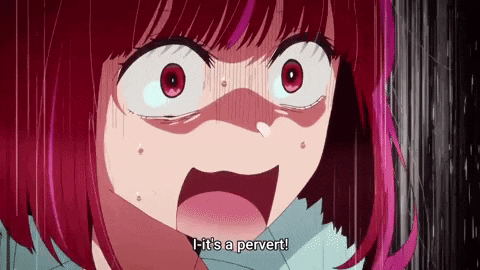 a girl with red hair is making a funny face and saying `` i 'm a pervert '' .