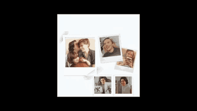 a collage of polaroid pictures of a family on a white background .