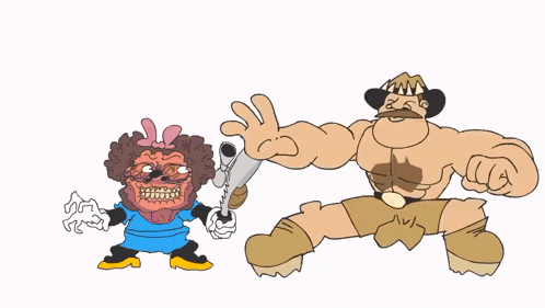 a cartoon drawing of a man and a woman with a bat