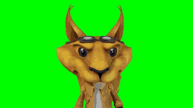 a cartoon squirrel wearing a jacket and goggles is standing on a green screen .