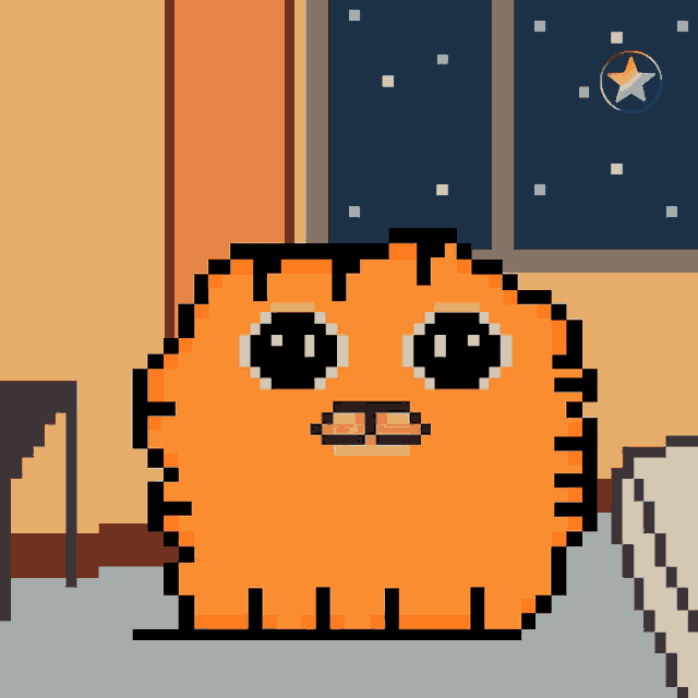 a pixel art of a cat with big eyes