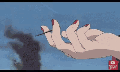 a woman with red nails is holding a needle in her finger