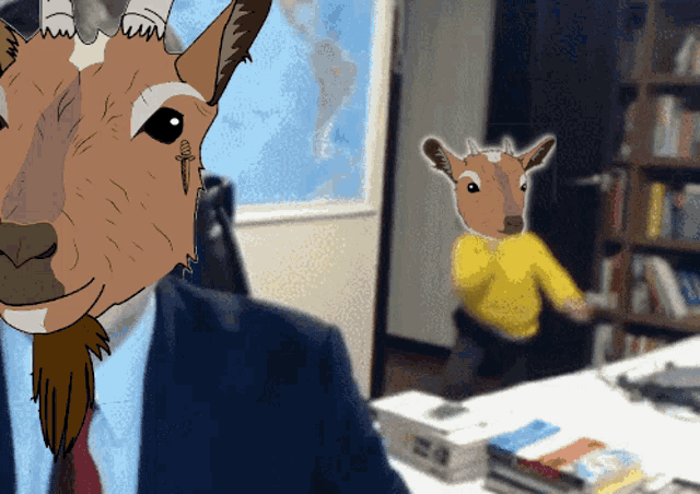 a cartoon of a man with a goat head