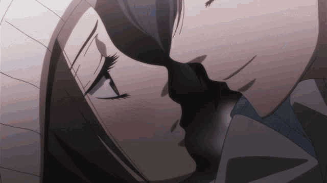 a man and a woman kissing in a tokyo anime