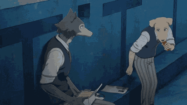 a cartoon of a wolf and a dog talking