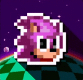 a pixel art of a person with purple hair and sunglasses