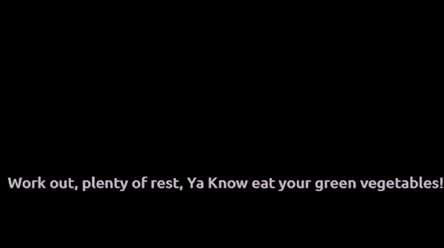 a man in a suit and tie is wearing a red helmet and says work out plenty of rest ya know eat your green vegetables