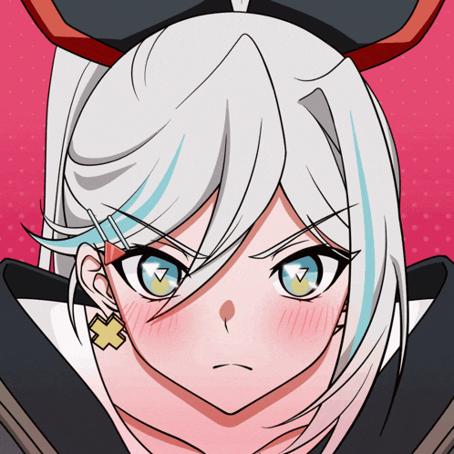 a drawing of a girl with white hair and a star earring