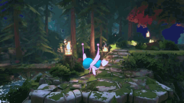 a cartoon drawing of a sword in a forest surrounded by trees