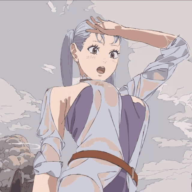 a drawing of a girl with a ponytail covering her face