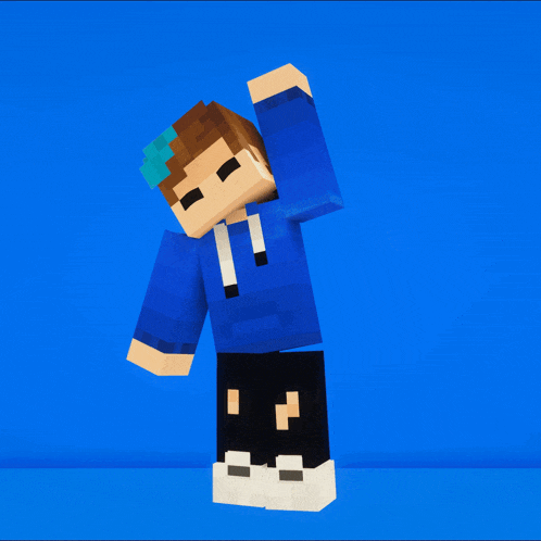 a minecraft character is wearing a blue hoodie and black pants
