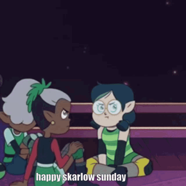 a cartoon says happy skarlow sunday with two girls talking to each other
