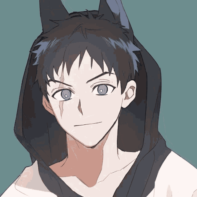 a drawing of a boy with a black hood