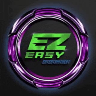 a logo for ez easy entertainment is shown on a black background