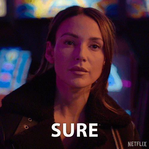 a woman says sure in front of a netflix sign