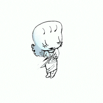 a black and white drawing of a ghost with a very long neck