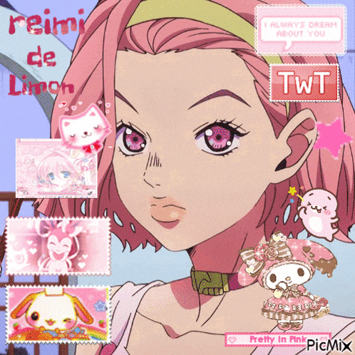 a girl with pink hair and a speech bubble saying i always dream about you