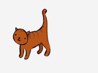 a cartoon drawing of a cat with a long tail standing on a white background .