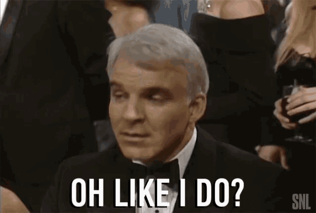 a man in a tuxedo is saying " oh like i do "