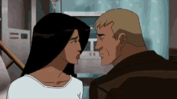 a cartoon of a man and a woman kissing in a hospital room