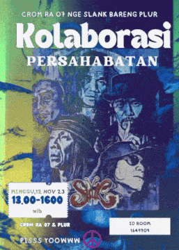 a poster for kollaborasi persahabatan shows a group of men