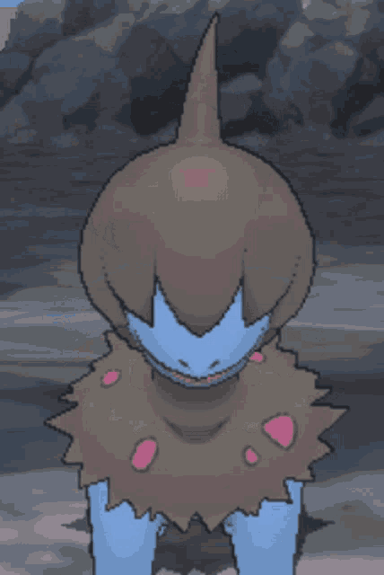 a cartoon drawing of a blue and brown monster with a long neck