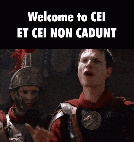 a group of soldiers are standing in a field with the words welcome to cei et cei non cadunt written on the bottom