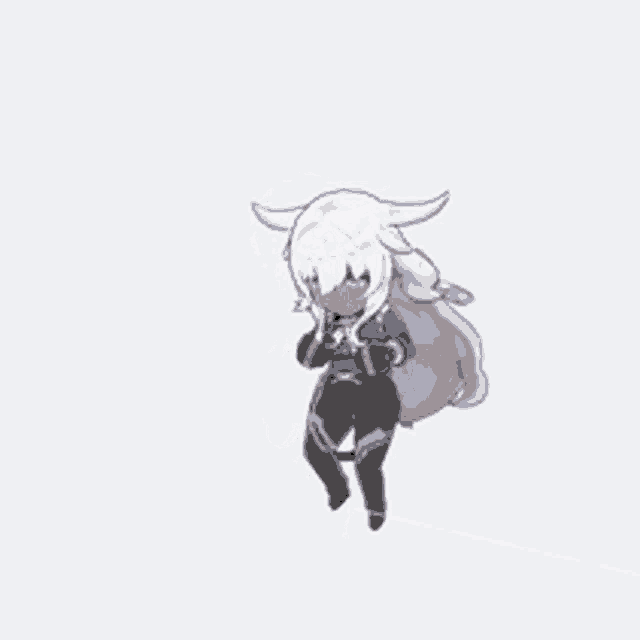 a cartoon drawing of a girl with white hair and horns