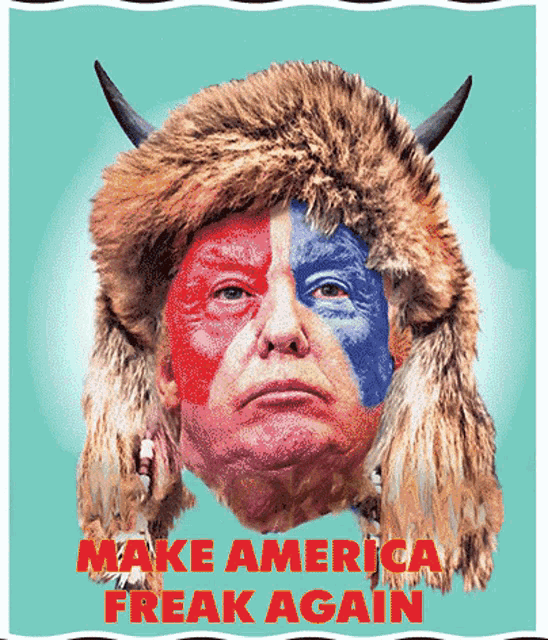 a picture of donald trump with red and blue paint on his face