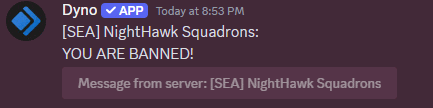 a screenshot of a message from a server that says you are banned